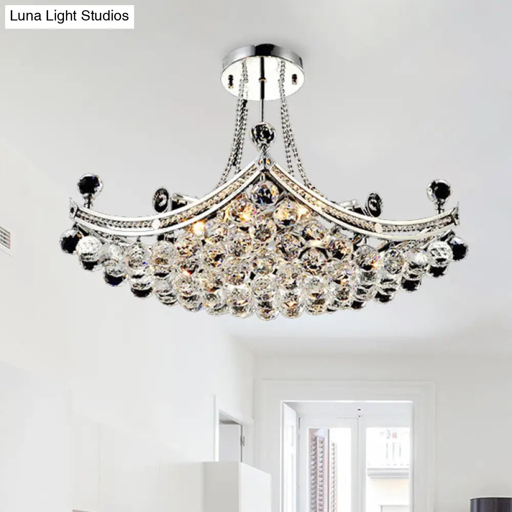 Modern Chrome Crystal Boat Shape Ceiling Fixture With 6 Lights - Semi Flush Mount