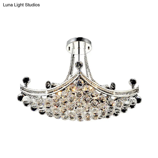 Modern Chrome Crystal Boat Shape Ceiling Fixture With 6 Lights - Semi Flush Mount