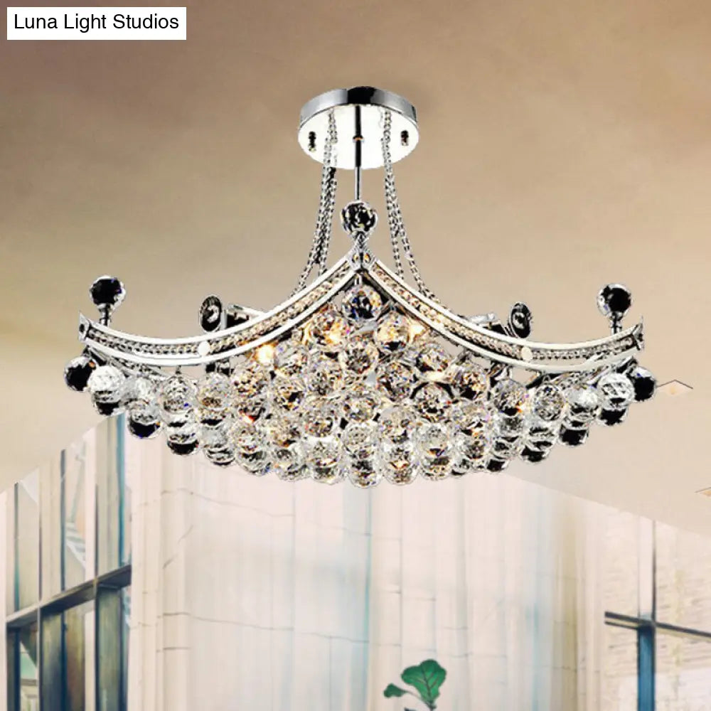 Modern Chrome Crystal Boat Shape Ceiling Fixture With 6 Lights - Semi Flush Mount