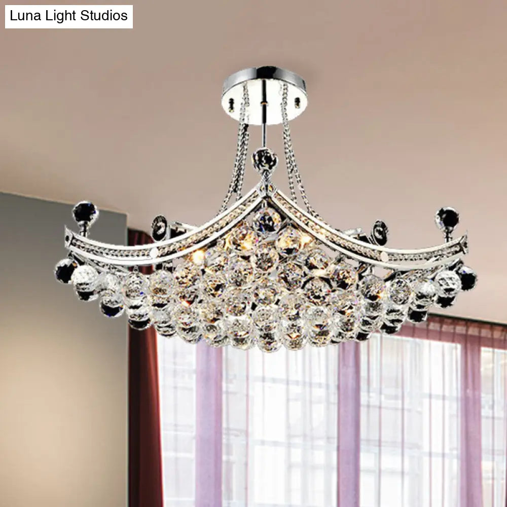 Modern Chrome Crystal Boat Shape Ceiling Fixture With 6 Lights - Semi Flush Mount