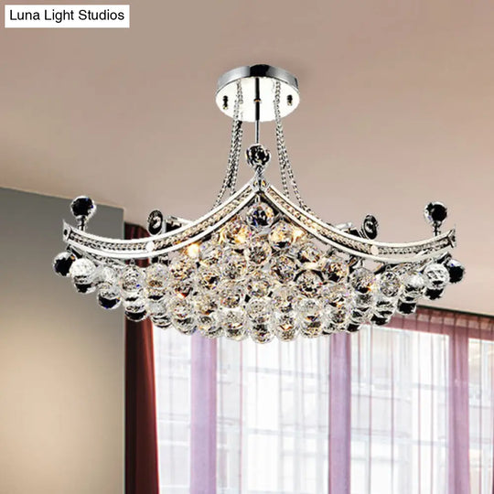 Modern Chrome Crystal Boat Shape Ceiling Fixture With 6 Lights - Semi Flush Mount