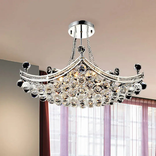 Modern Chrome Crystal Boat Shape Ceiling Fixture With 6 Lights - Semi Flush Mount