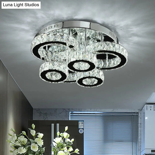 Modern Chrome Crystal Flush Mount Led Lamp For Bedroom Ceiling Clear / Small