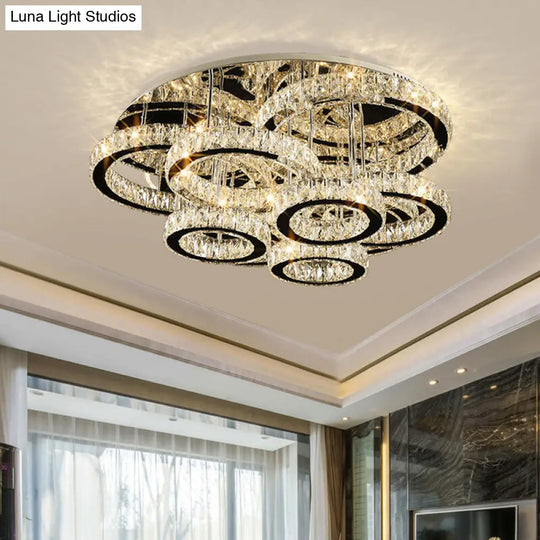 Modern Chrome Crystal Flush Mount Led Lamp For Bedroom Ceiling