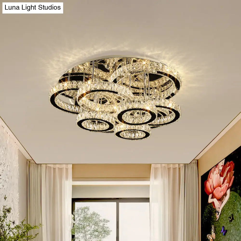 Modern Chrome Crystal Flush Mount Led Lamp For Bedroom Ceiling Clear / Large
