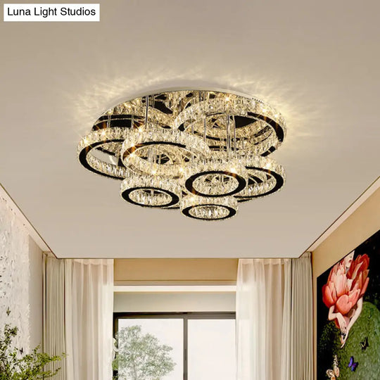 Modern Chrome Crystal Flush Mount Led Lamp For Bedroom Ceiling Clear / Large