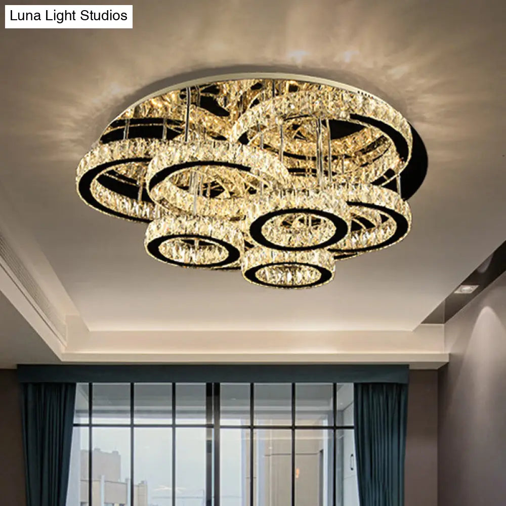 Modern Chrome Crystal Flush Mount Led Lamp For Bedroom Ceiling