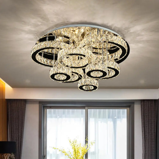 Modern Chrome Crystal Flush Mount Led Lamp For Bedroom Ceiling Clear / Medium