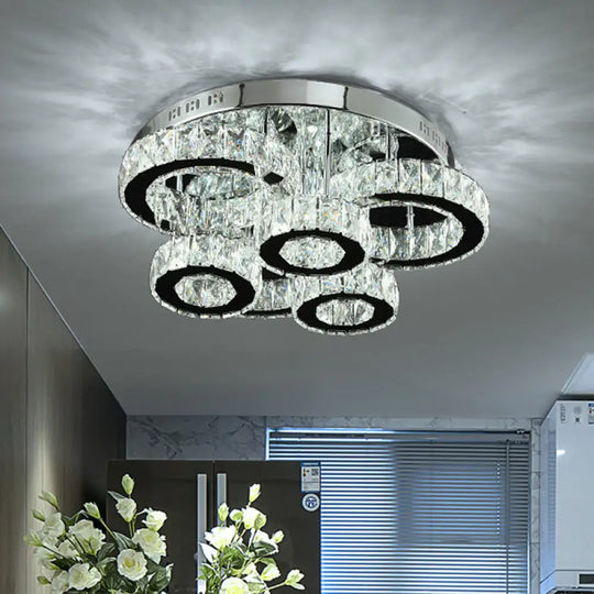 Modern Chrome Crystal Flush Mount Led Lamp For Bedroom Ceiling Clear / Small