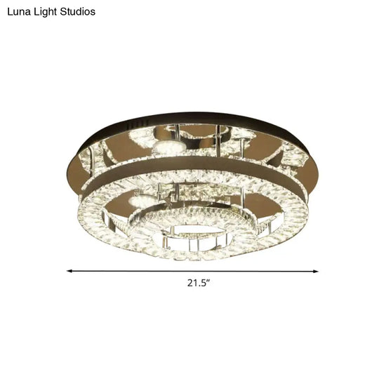 Modern Chrome Crystal Flush Mount Led Ring Light Fixture For Bedroom - 21.5’/31.5’ Wide