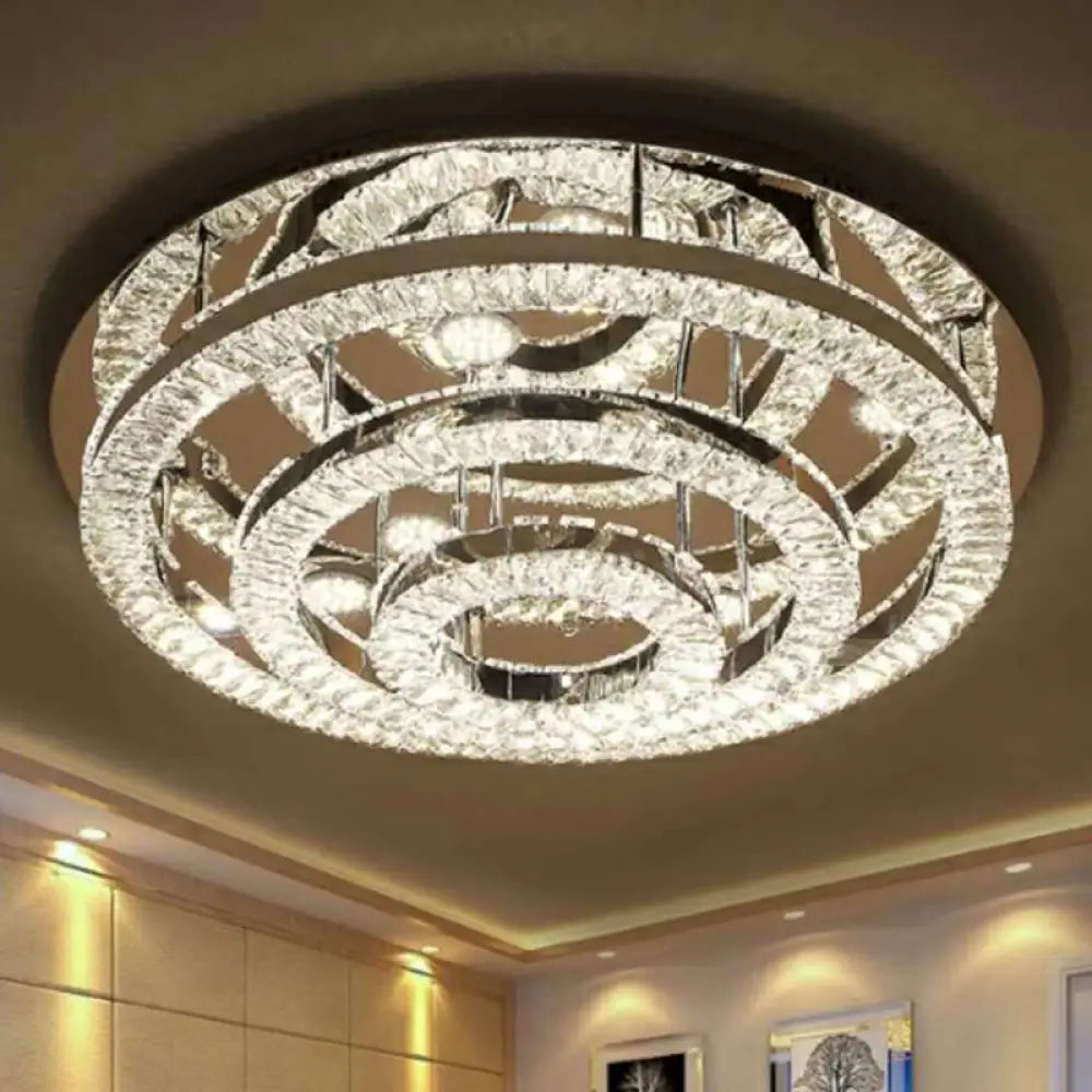 Modern Chrome Crystal Flush Mount Led Ring Light Fixture For Bedroom - 21.5’/31.5’ Wide / 31.5’