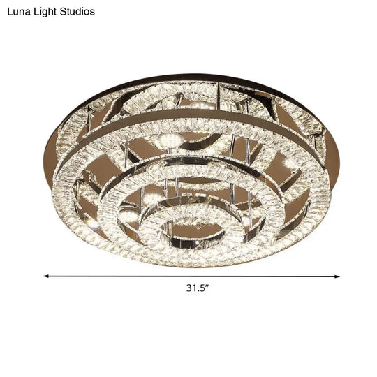 Modern Chrome Crystal Flush Mount Led Ring Light Fixture For Bedroom - 21.5/31.5 Wide