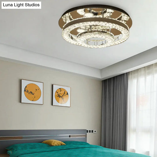 Modern Chrome Crystal Flush Mount Led Ring Light Fixture For Bedroom - 21.5’/31.5’ Wide