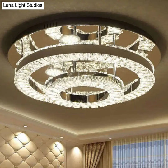 Modern Chrome Crystal Flush Mount Led Ring Light Fixture For Bedroom - 21.5/31.5 Wide / 21.5