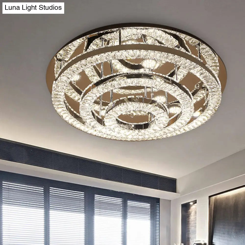 Modern Chrome Crystal Flush Mount Led Ring Light Fixture For Bedroom - 21.5’/31.5’ Wide