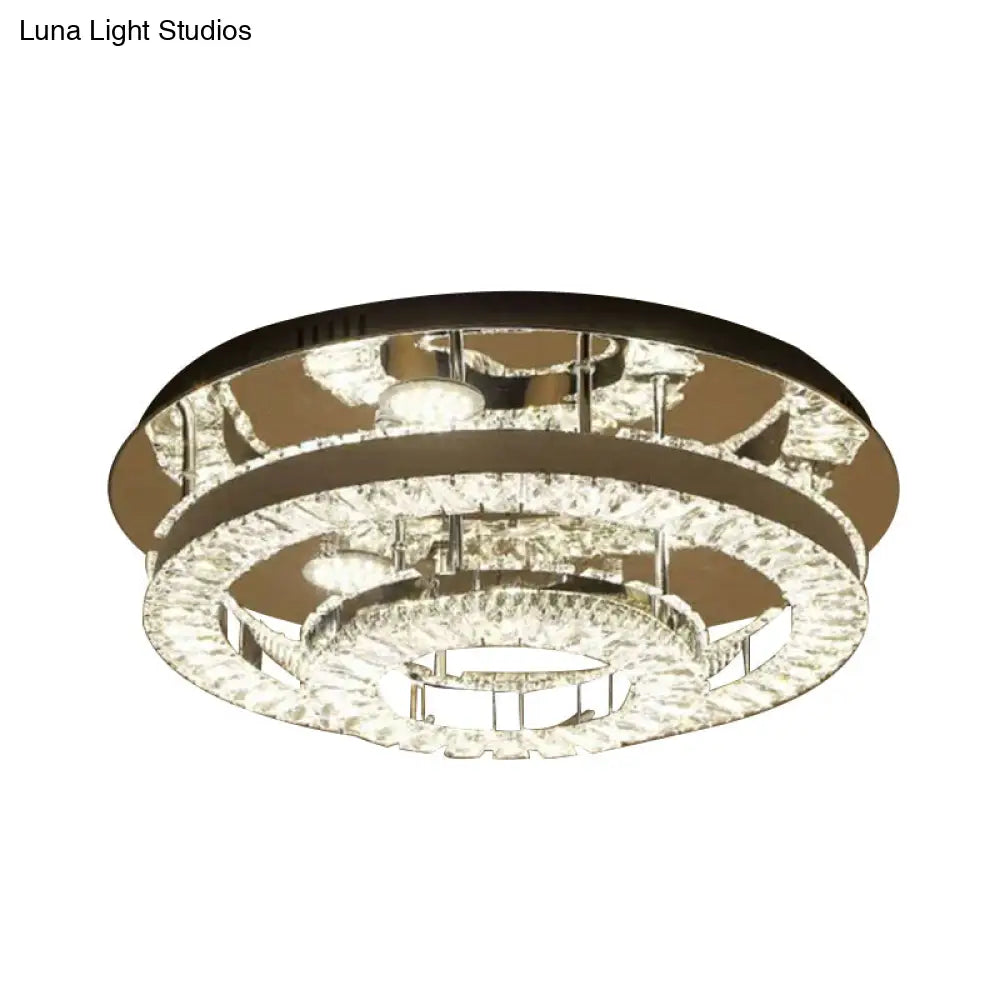 Modern Chrome Crystal Flush Mount Led Ring Light Fixture For Bedroom - 21.5’/31.5’ Wide