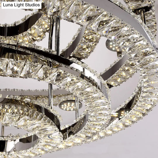 Modern Chrome Crystal Flush Mount Led Ring Light Fixture For Bedroom - 21.5’/31.5’ Wide