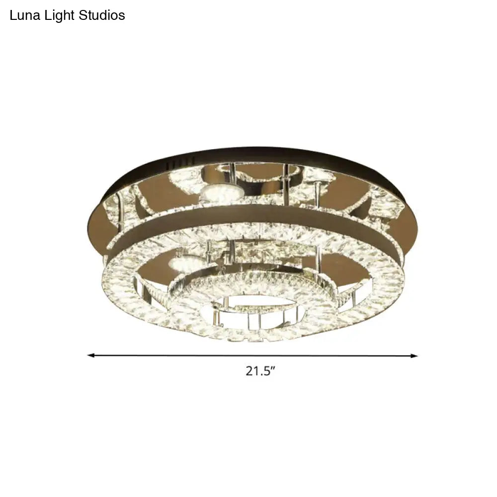 Modern Chrome Crystal Flush Mount Led Ring Light Fixture For Bedroom - 21.5/31.5 Wide