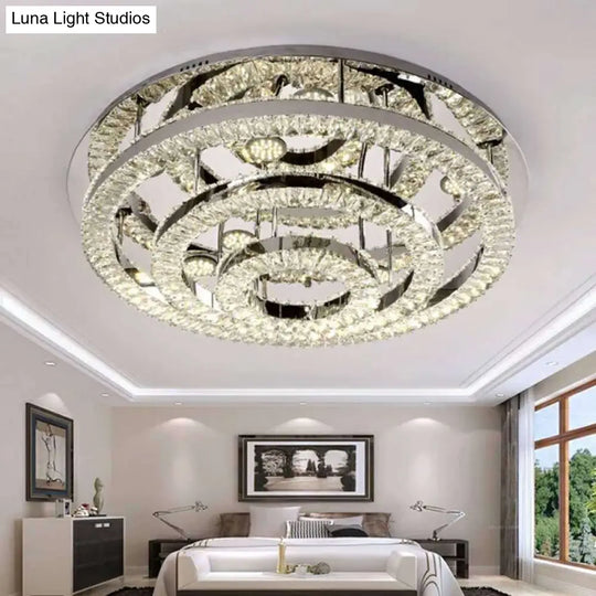 Modern Chrome Crystal Flush Mount Led Ring Light Fixture For Bedroom - 21.5’/31.5’ Wide