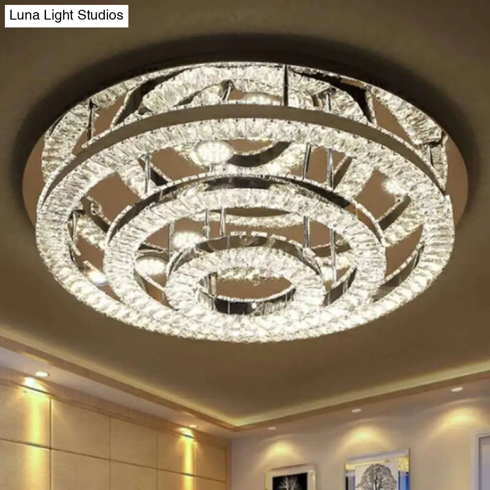 Modern Chrome Crystal Flush Mount Led Ring Light Fixture For Bedroom - 21.5/31.5 Wide / 31.5