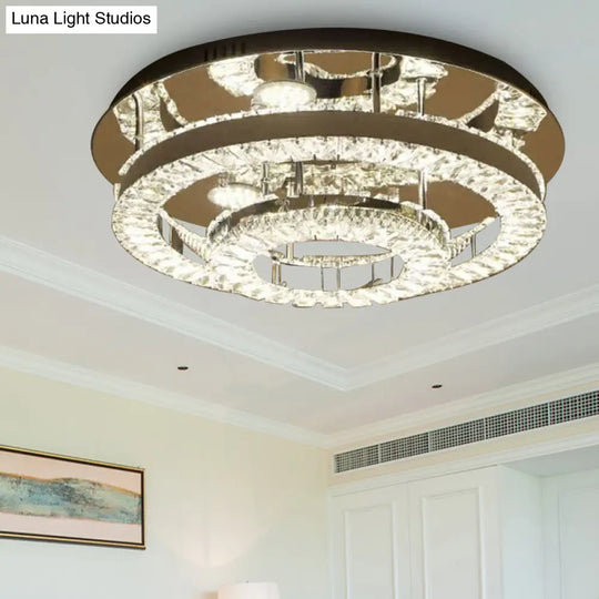 Modern Chrome Crystal Flush Mount Led Ring Light Fixture For Bedroom - 21.5’/31.5’ Wide