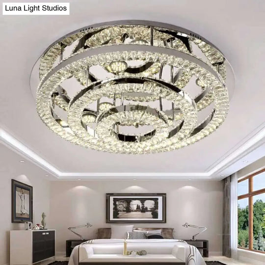 Modern Chrome Crystal Flush Mount Led Ring Light Fixture For Bedroom - 21.5/31.5 Wide