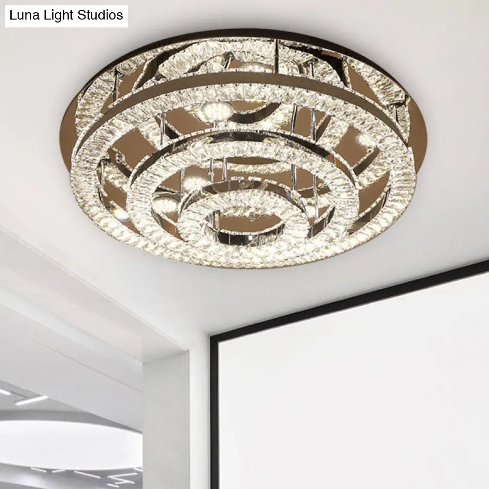 Modern Chrome Crystal Flush Mount Led Ring Light Fixture For Bedroom - 21.5/31.5 Wide