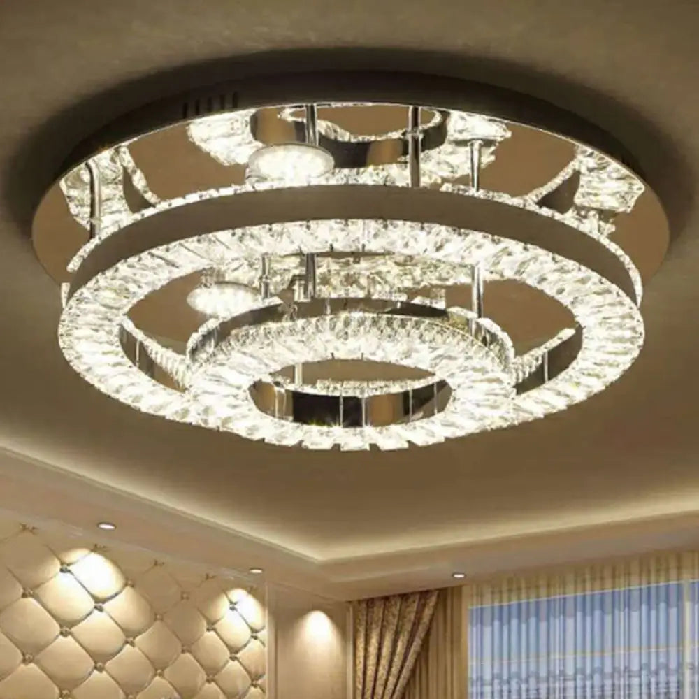Modern Chrome Crystal Flush Mount Led Ring Light Fixture For Bedroom - 21.5’/31.5’ Wide / 21.5’