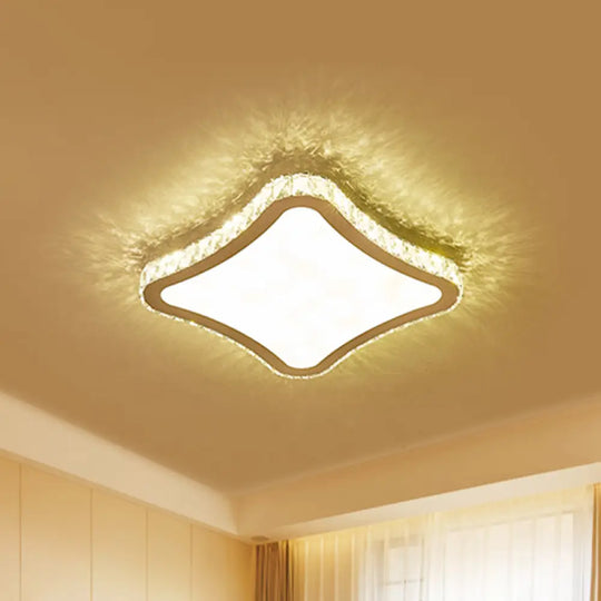 Modern Chrome Crystal Led Ceiling Fixture - Square Beveled Design Flush Mount Lighting