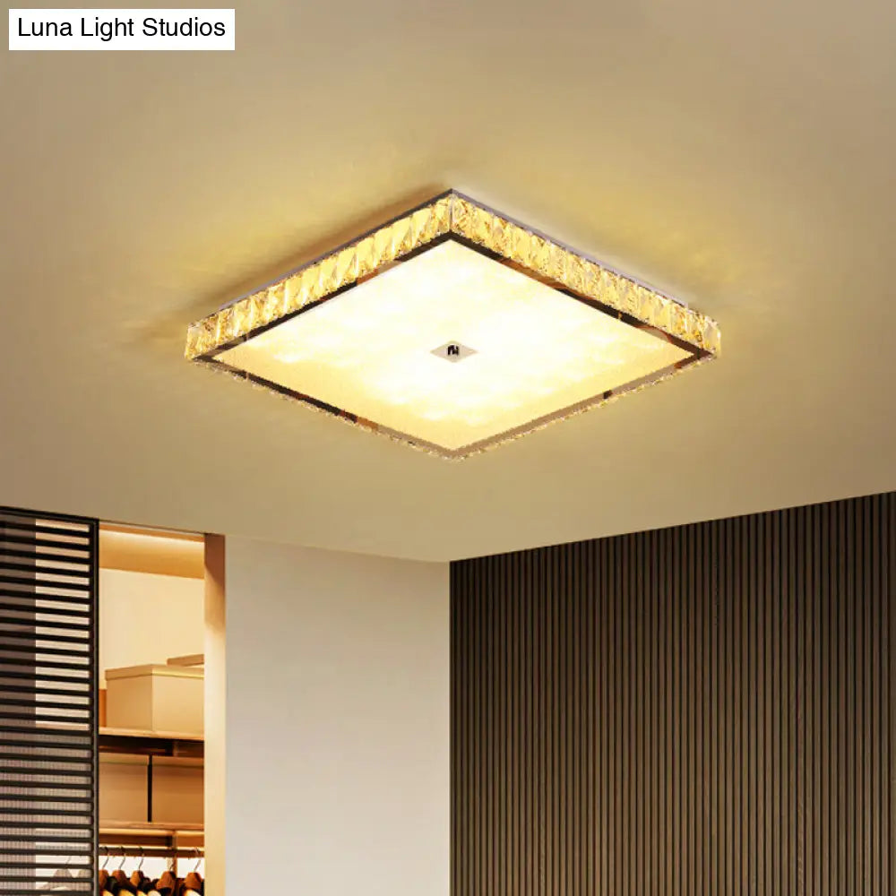 Modern Chrome Crystal Led Flush Mount Ceiling Light - Round/Square Design For Bedroom Lighting /
