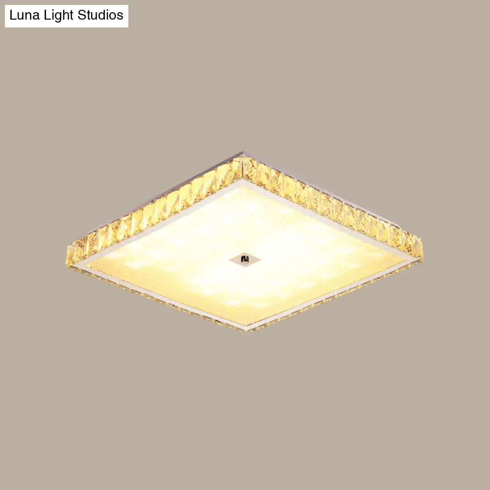 Modern Chrome Crystal Led Flush Mount Ceiling Light - Round/Square Design For Bedroom Lighting