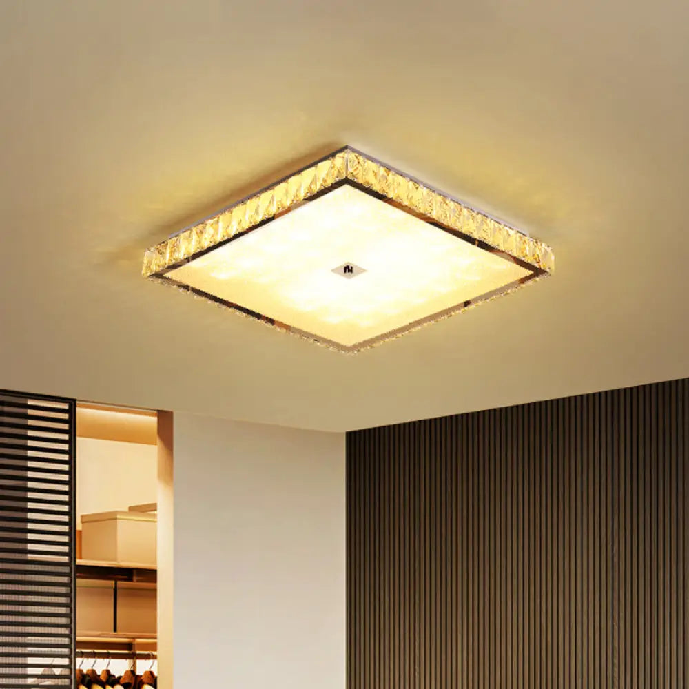 Modern Chrome Crystal Led Flush Mount Ceiling Light - Round/Square Design For Bedroom Lighting /