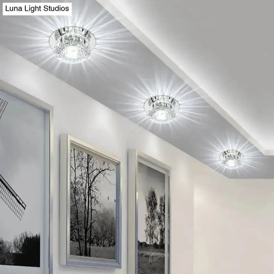 Modern Chrome Crystal Led Flushmount Ceiling Light For Hallway