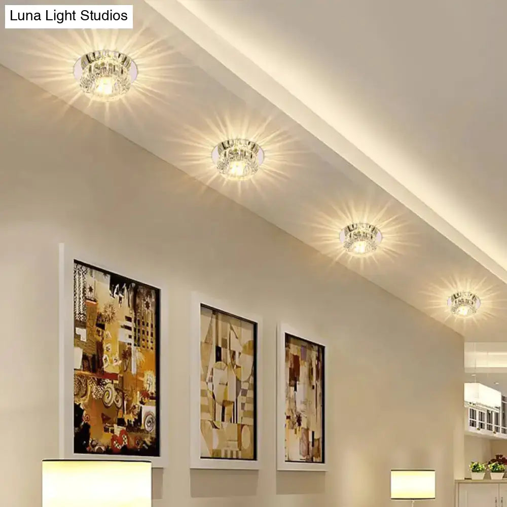 Modern Chrome Crystal Led Flushmount Ceiling Light For Hallway