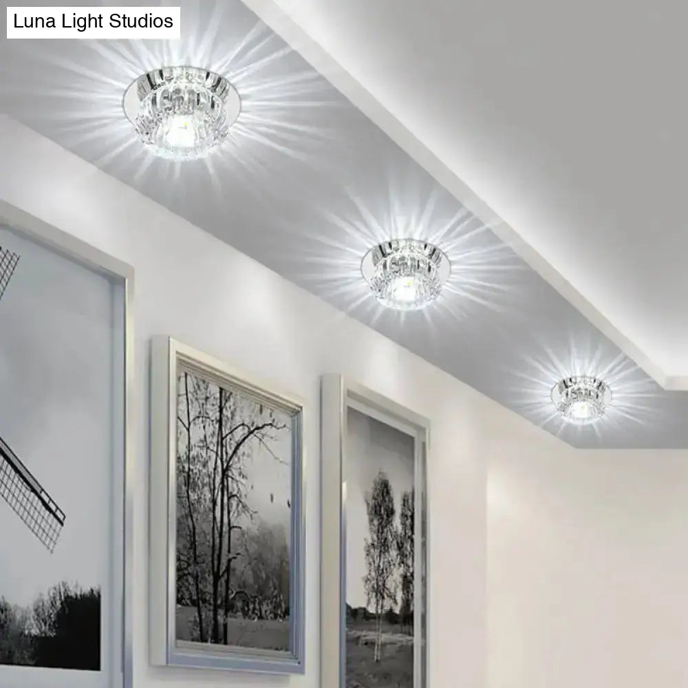 Modern Chrome Crystal Led Flushmount Ceiling Light For Hallway