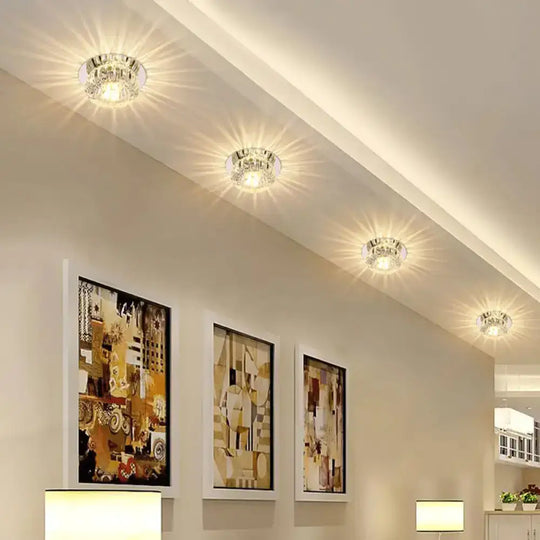 Modern Chrome Crystal Led Flushmount Ceiling Light For Hallway / Warm