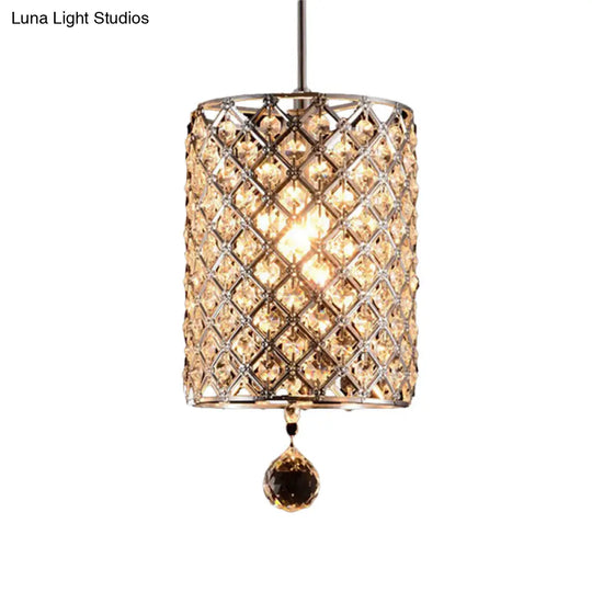 Modern Chrome Crystal Pendant Light For Restaurant Ceiling - Single Bulb Fixture