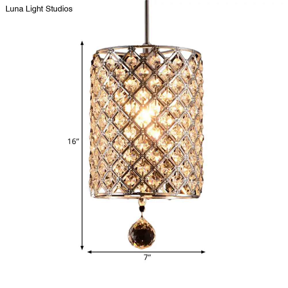 Modern Chrome Crystal Pendant Light For Restaurant Ceiling - Single Bulb Fixture