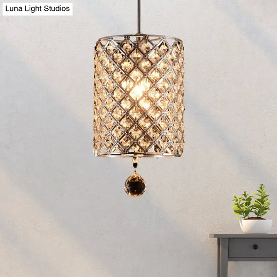 Modern Chrome Crystal Pendant Light For Restaurant Ceiling - Single Bulb Fixture