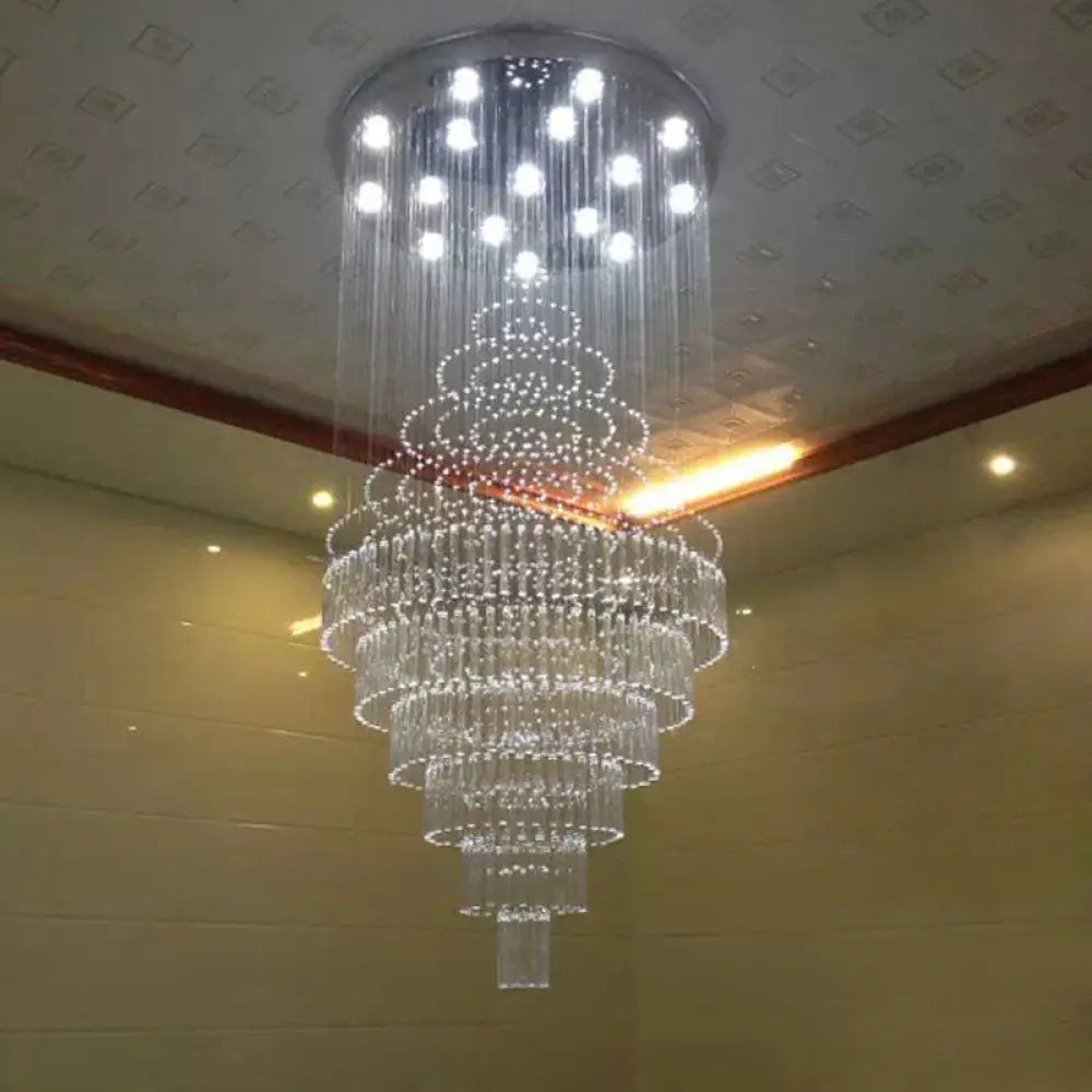 Modern Chrome Crystal Tube Ceiling Mounted Led Light - 4 - Light Tiered Flushmount For Stairway