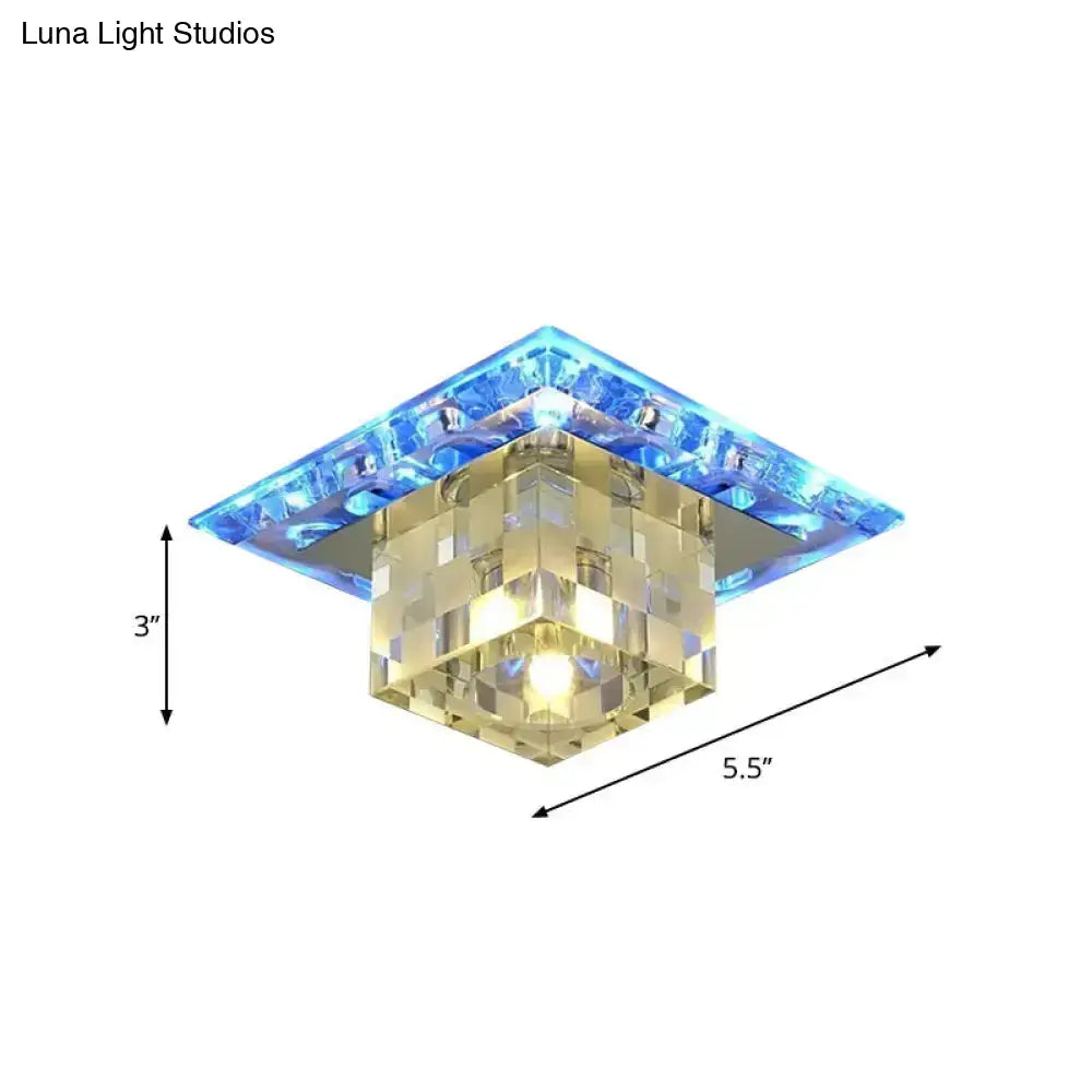 Modern Chrome Cube Ceiling Light With Faceted Crystal Shade And Led Flush Mount