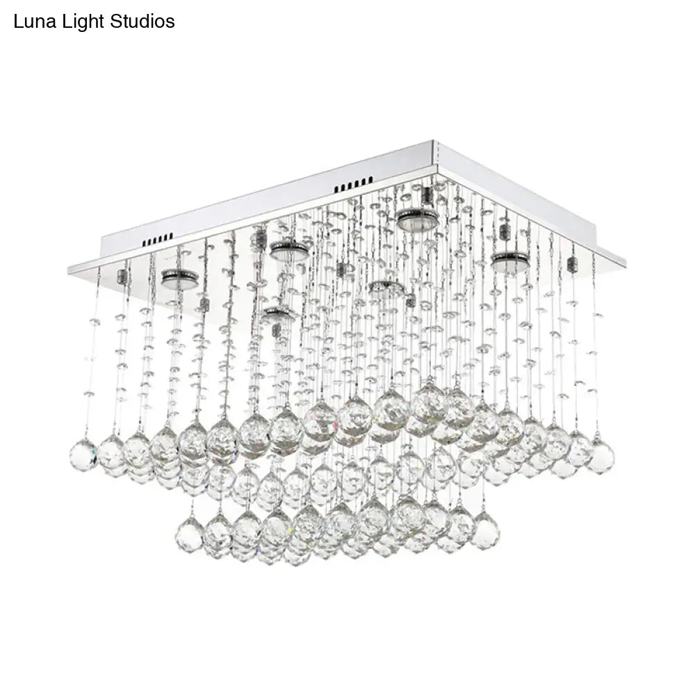 Modern Chrome Cuboid Crystal Flush - Mount Ceiling Light Fixture With 5 Bulbs