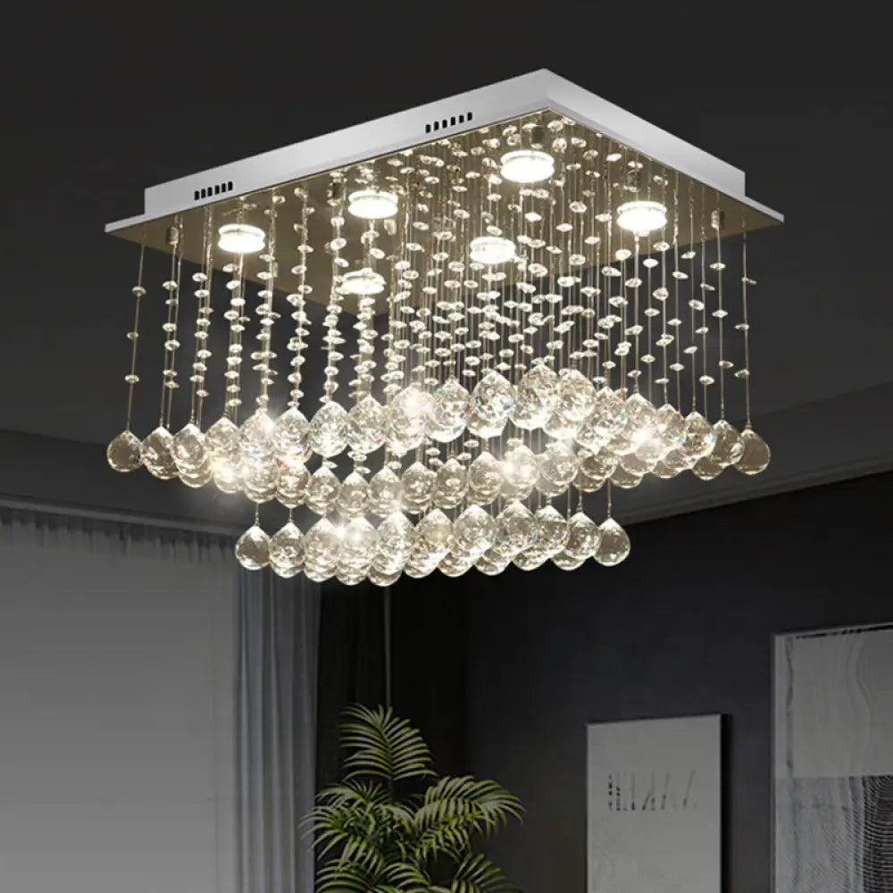 Modern Chrome Cuboid Crystal Flush - Mount Ceiling Light Fixture With 5 Bulbs