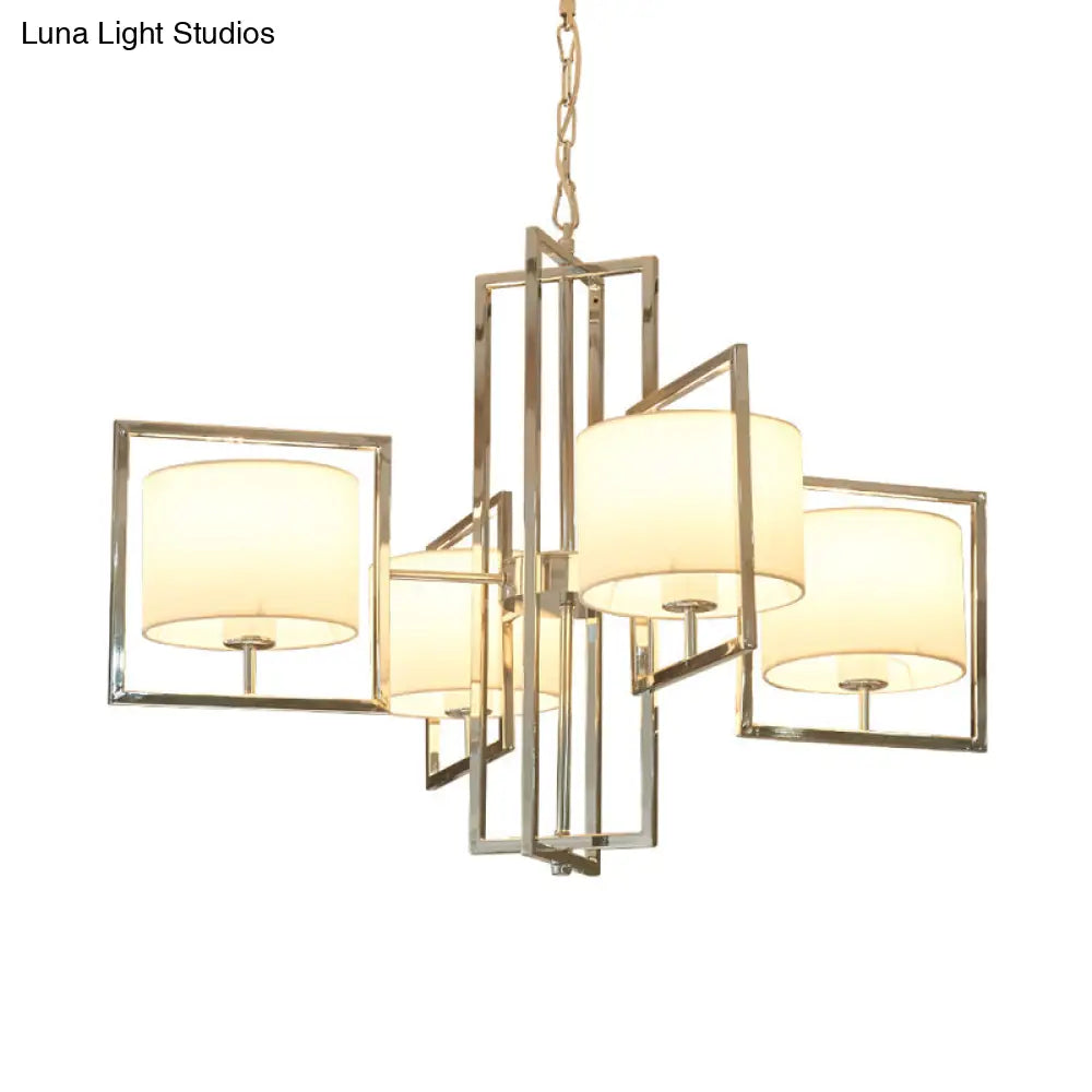 Modern Chrome Cylinder Fabric Shade Chandelier - 4-Light Bedroom Ceiling Light