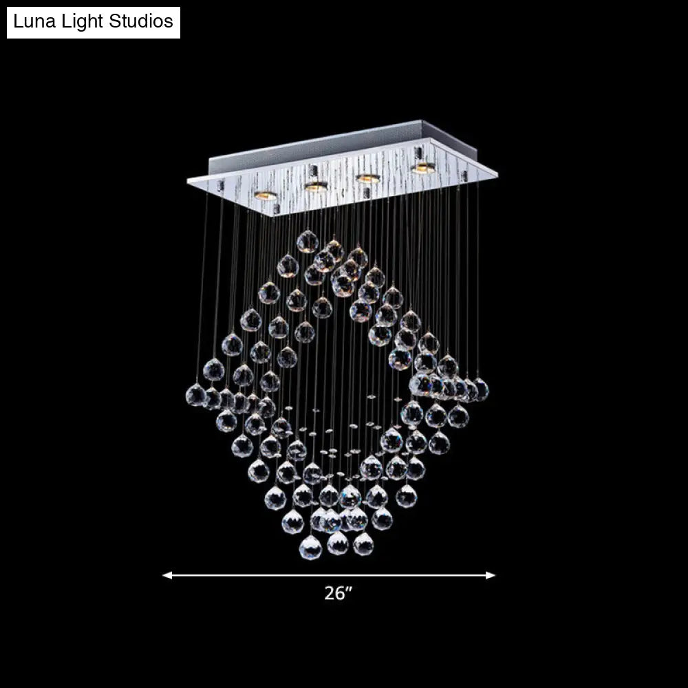 Modern Chrome Diamond Flush Ceiling Light Crystal Orb Led Mount Lamp For Dining Room