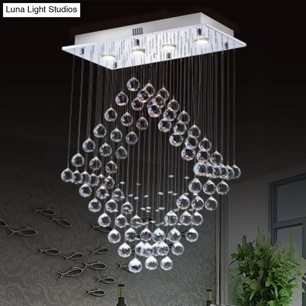 Modern Chrome Diamond Flush Ceiling Light Crystal Orb Led Mount Lamp For Dining Room