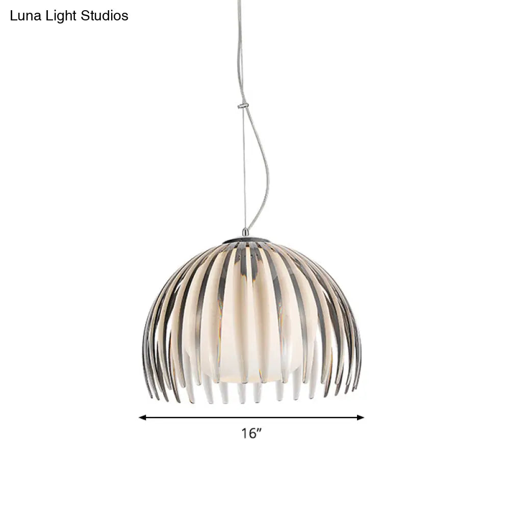 Modern Chrome Dome Pendant Lamp With Opal Glass Shade