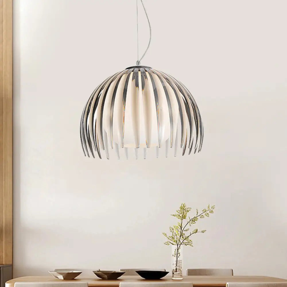 Modern Chrome Dome Pendant Lamp With Opal Glass Shade