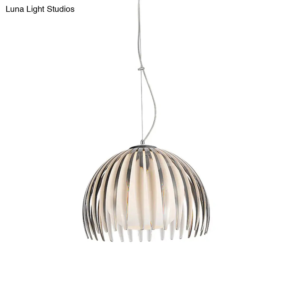 Modern Chrome Dome Pendant Lamp With Opal Glass Shade