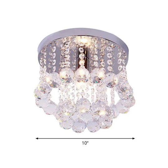 Modern Chrome Finish Flushmount Ceiling Light With Crystal Drops / 10’